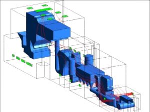 Model budovy v CFD simulaci – umístění přívodních otvorů ve stěně a odvětrávacích otvorů ve střeše